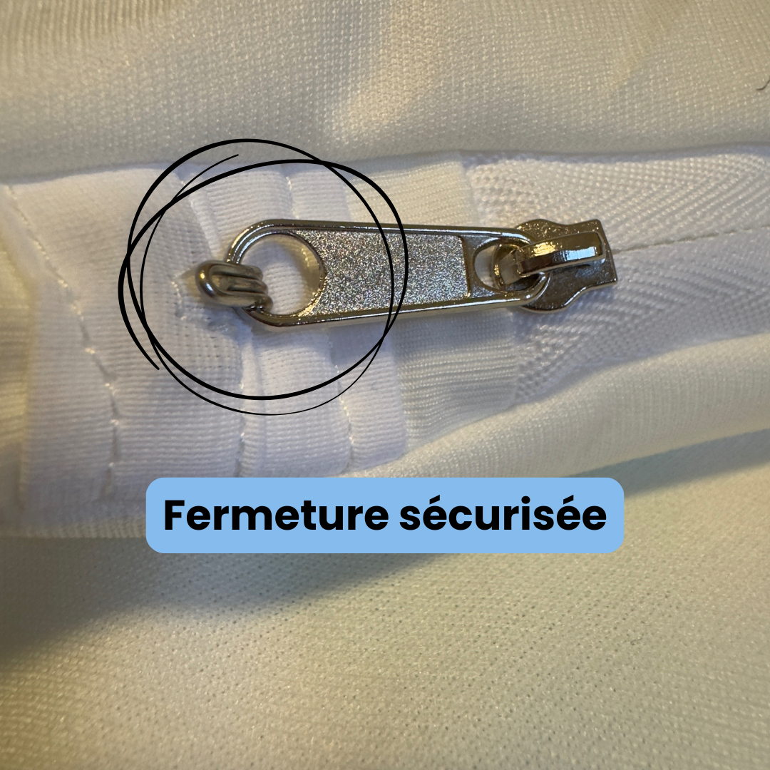 gros plan sur la fermeture éclair sécurisée du sac à linge anti-punaise de lit