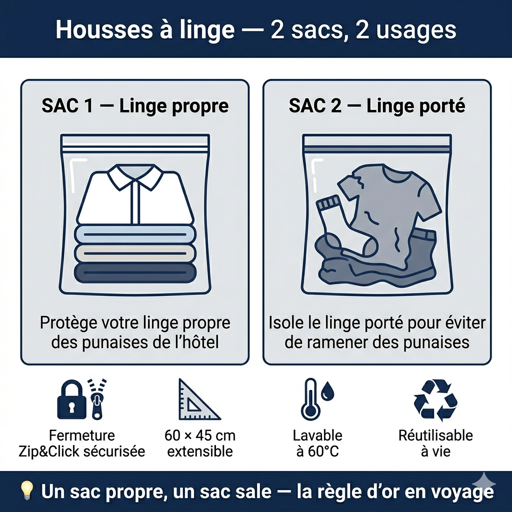Housse à linge anti-punaises de lit – Lot de 2