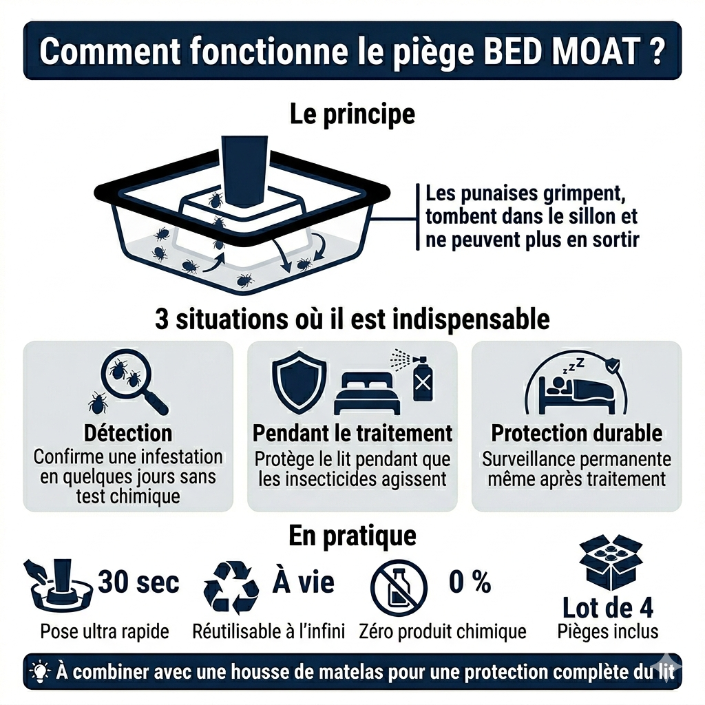 Pièges à punaises de lit BED MOAT – Lot de 4 – Protection mécanique 24h/24