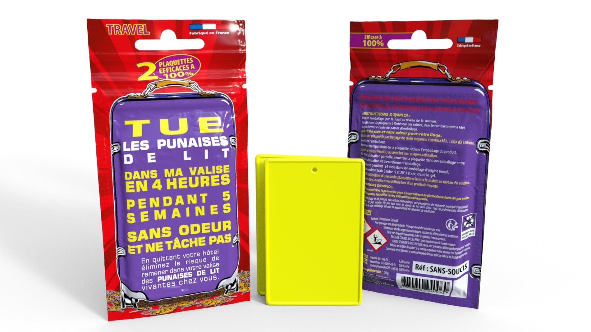 Lot de 2 plaquettes insecticides anti punaises de lit pour valises Safelit