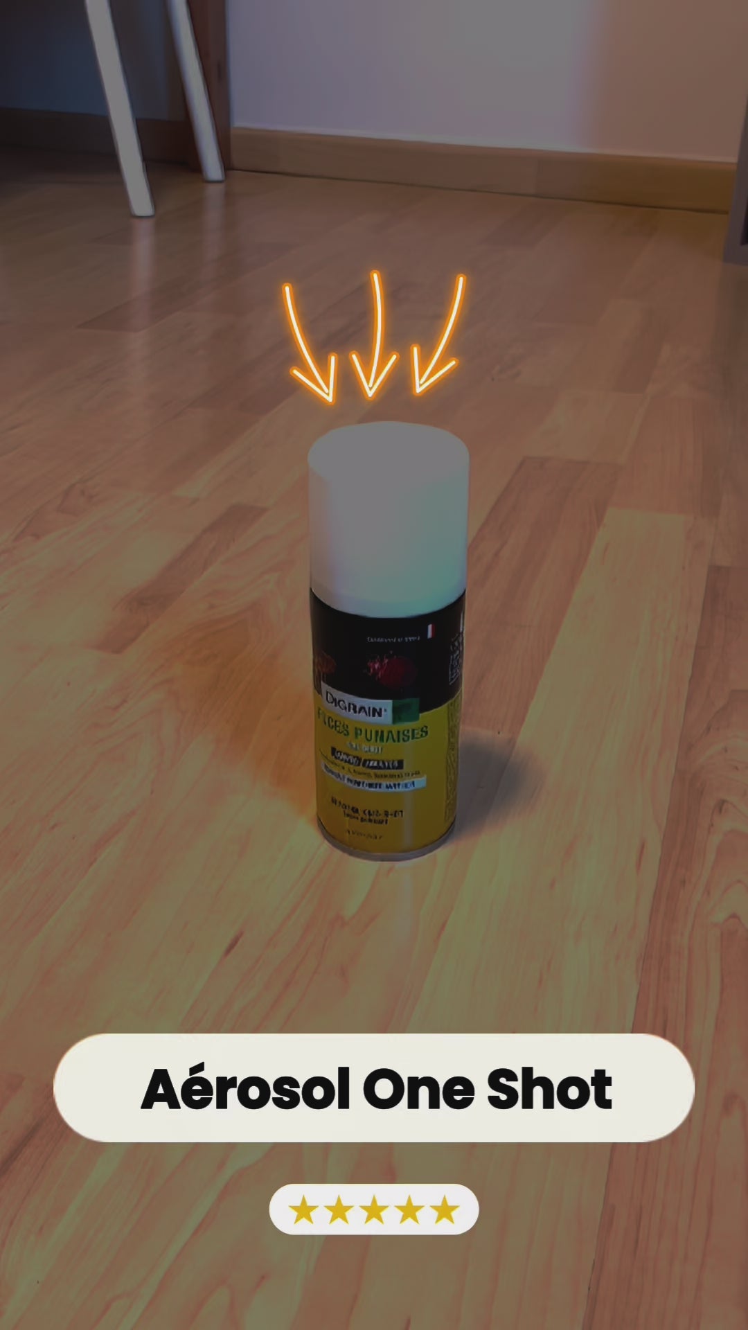 vidéo qui montre l'utilisation de l'aérosol ONE SHOT Digrain anti-puces et punaises de lit