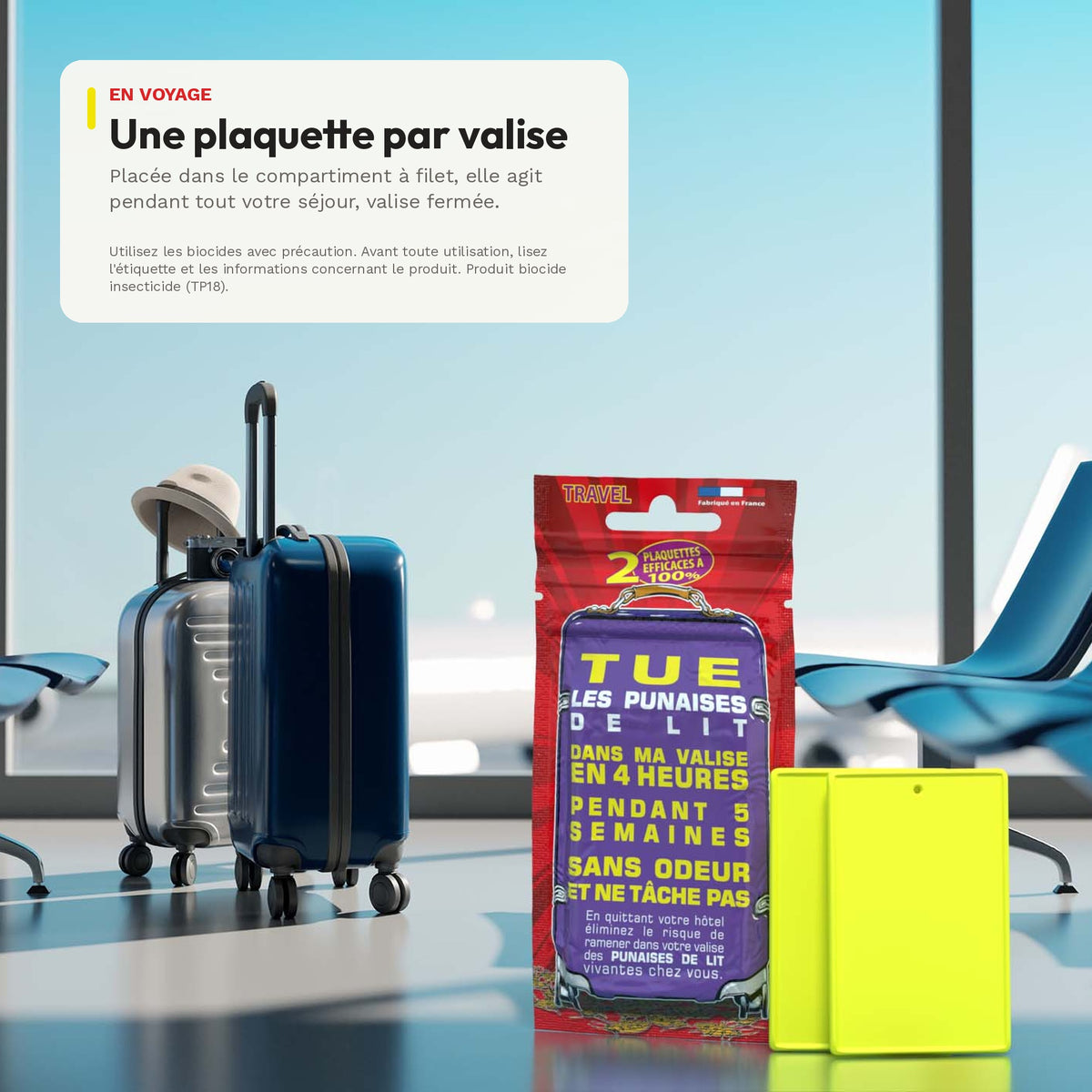 Plaquette insecticide anti-punaises de lit pour valise – 4h chrono